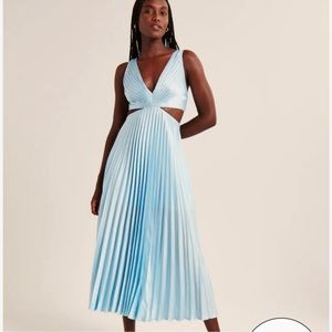 Abercrombie and Fitch Blue Satin Pleated Cutout Maxi Dress, Size Small